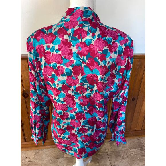 Womens Country Sophisticates by Pendleton Floral Pink Blue Button Down Blouse 8 - Picture 6 of 10